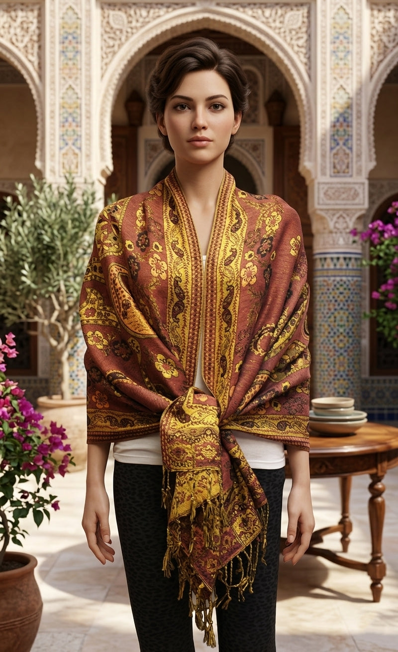 Elegant Shine Gold Paisley ShawlBH1909