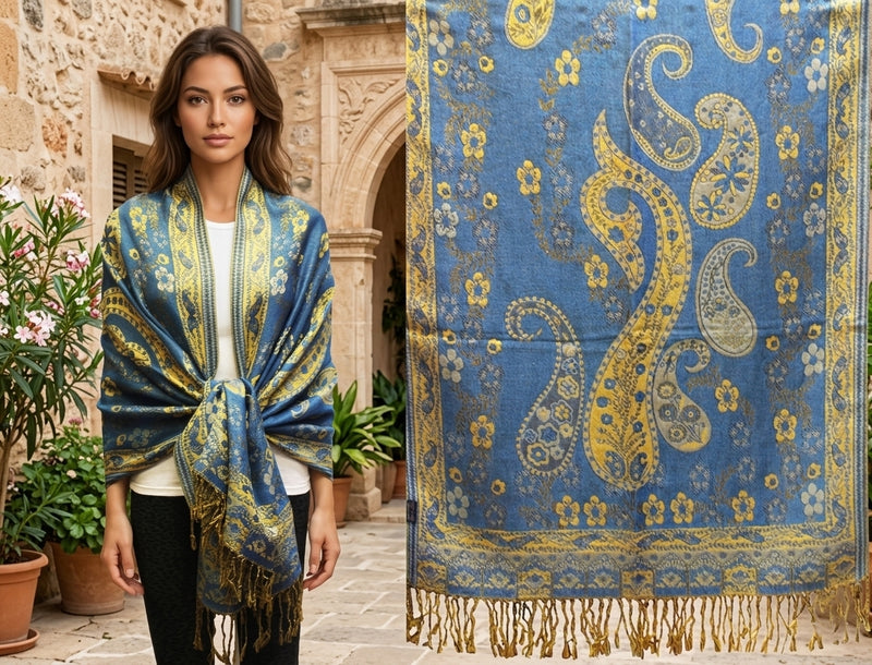 Elegant Shine Gold Paisley ShawlBH1909