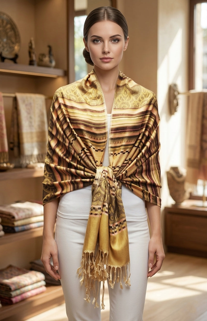 Bohemian Striped Fringe Shawl-BH2101