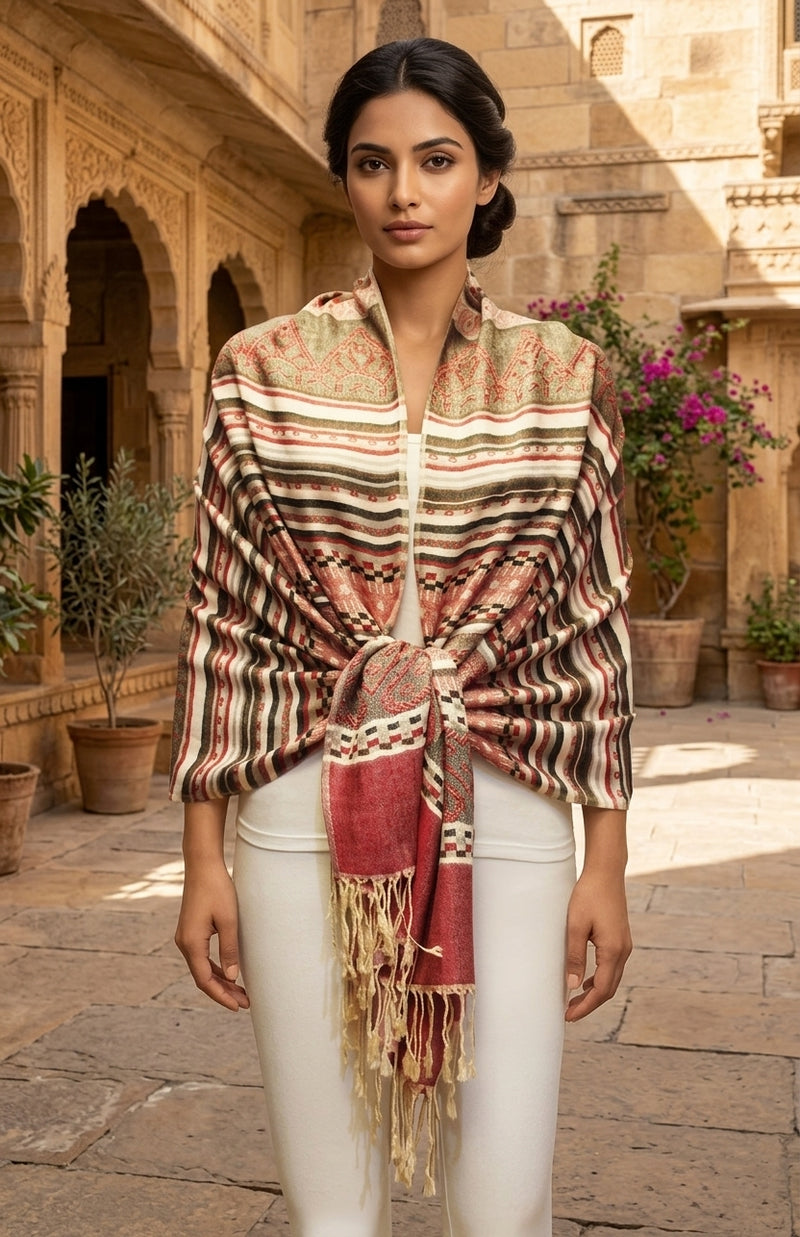Bohemian Striped Fringe Shawl-BH2101