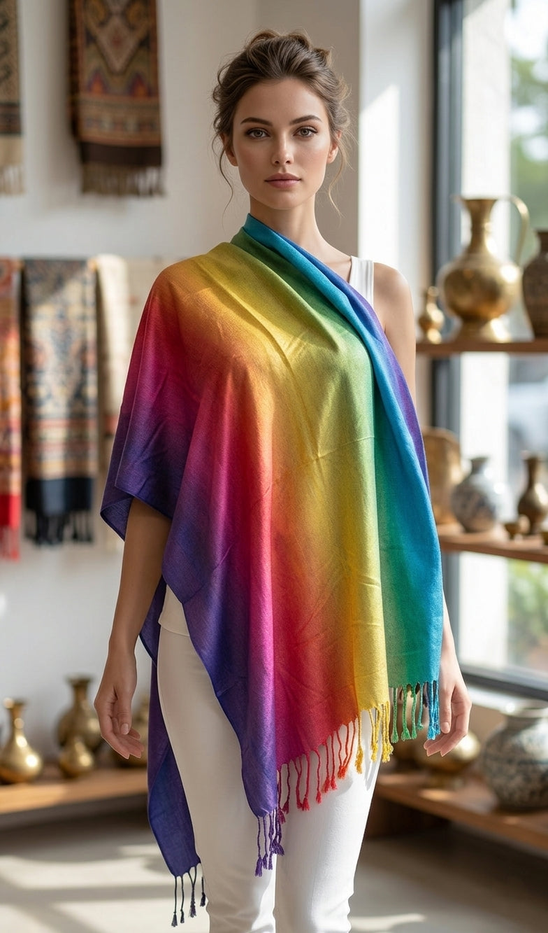 Rainbow Gradient Pashmina Shawl-BH2103