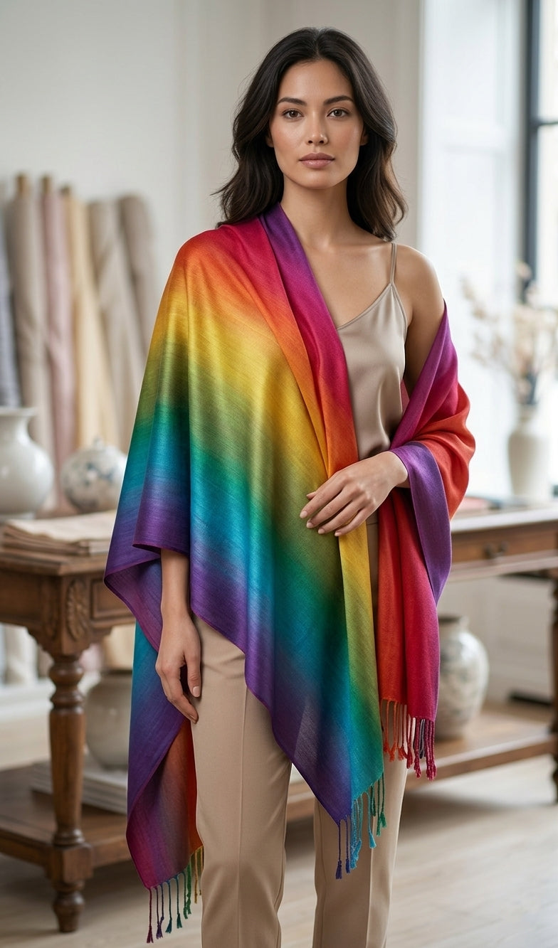Rainbow Gradient Pashmina Shawl-BH2103