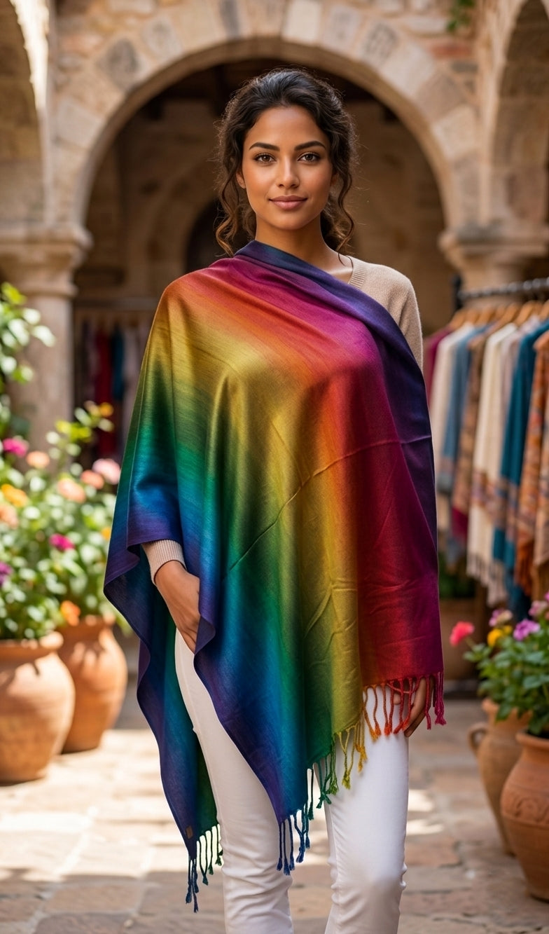 Rainbow Gradient Pashmina Shawl-BH2103