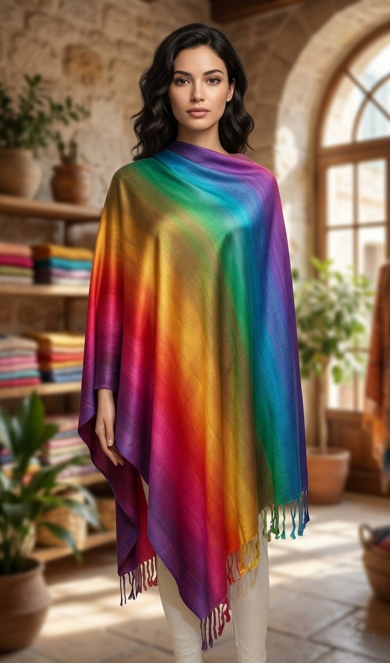Rainbow Gradient Pashmina Shawl-BH2103