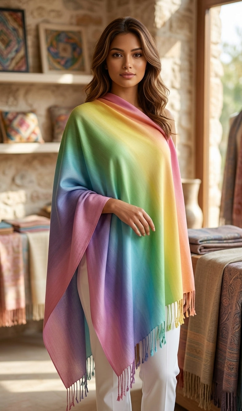 Rainbow Gradient Pashmina Shawl-BH2103