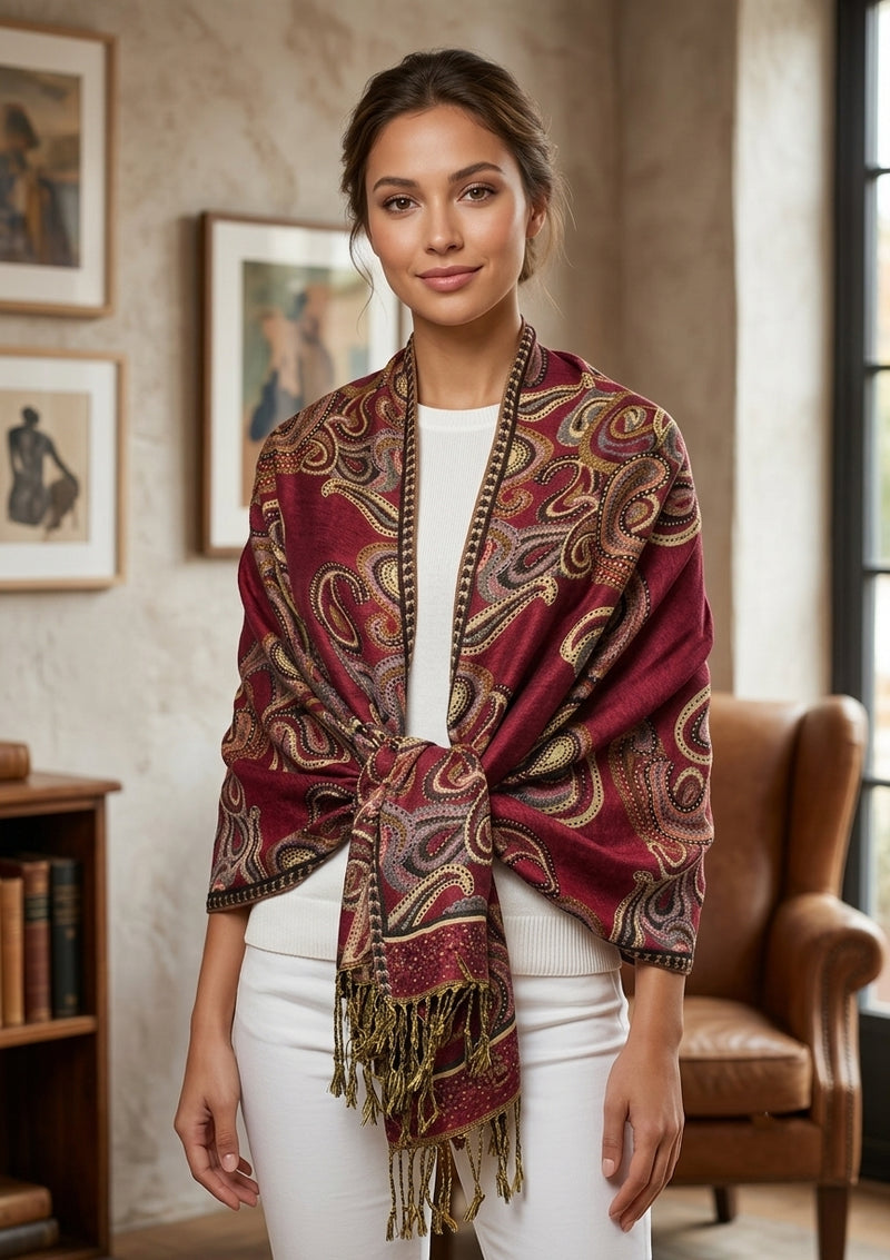 Elegant Paisley Pashmina Shawl-BH2104