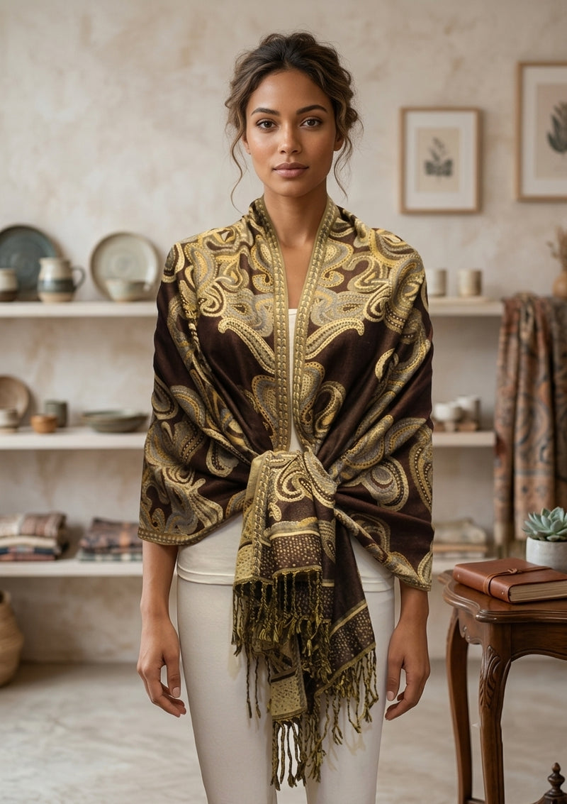 Elegant Paisley Pashmina Shawl-BH2104