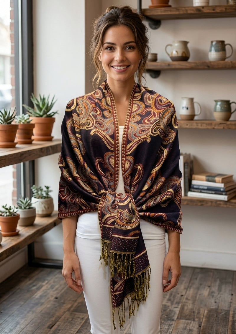 Elegant Paisley Pashmina Shawl-BH2104