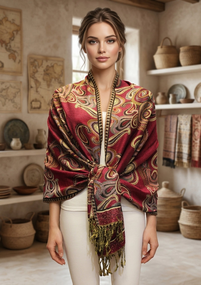 Elegant Paisley Pashmina Shawl-BH2104
