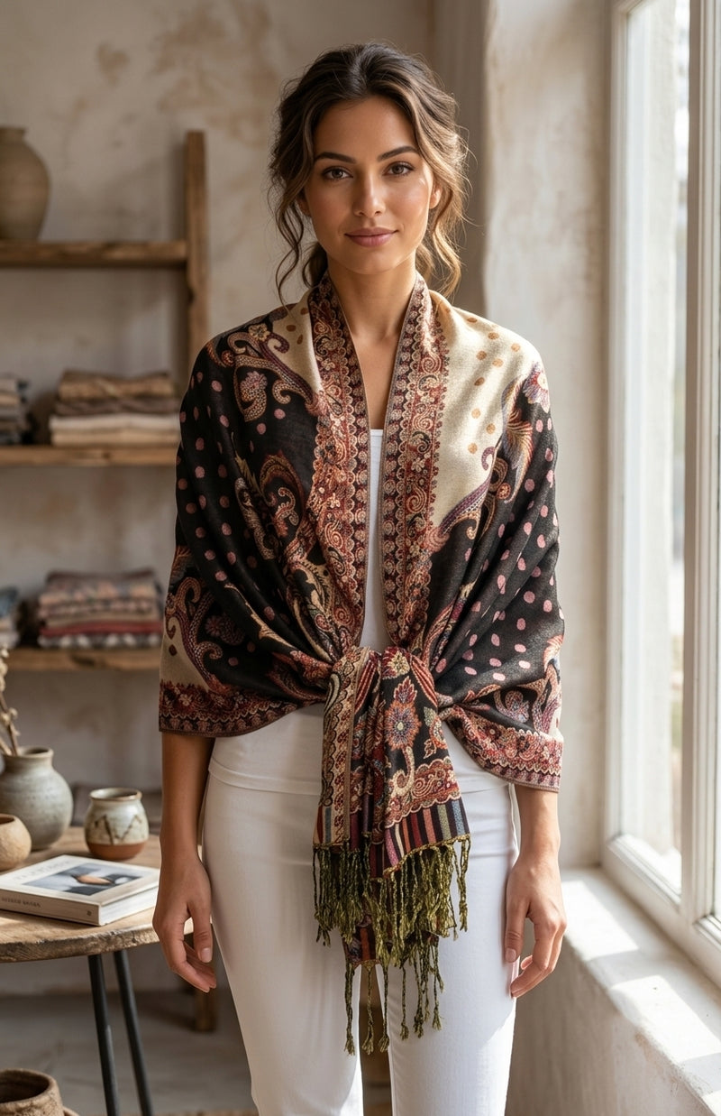 Elegant Paisley & Polka Dot Pashmina-BH2106