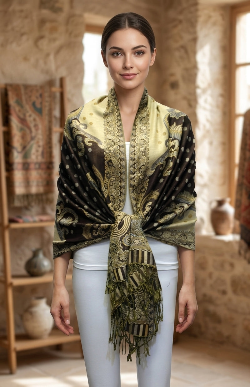 Elegant Paisley & Polka Dot Pashmina-BH2106