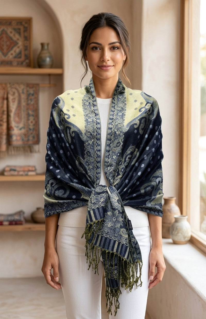 Elegant Paisley & Polka Dot Pashmina-BH2106