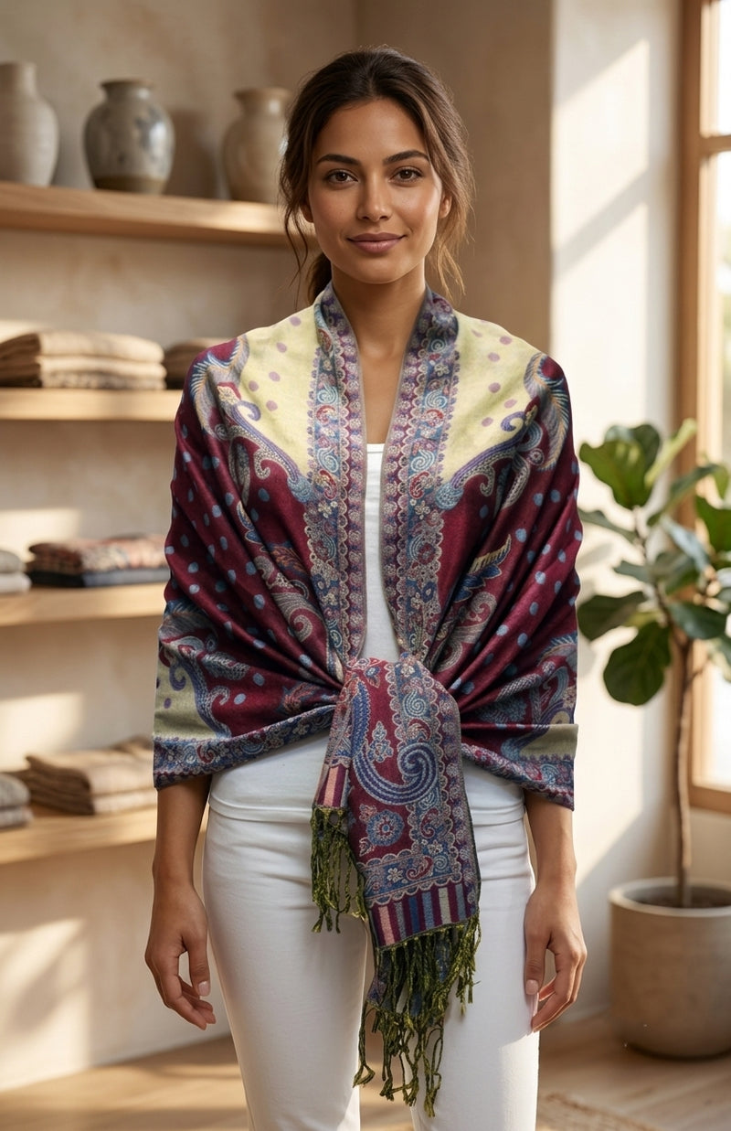 Elegant Paisley & Polka Dot Pashmina-BH2106