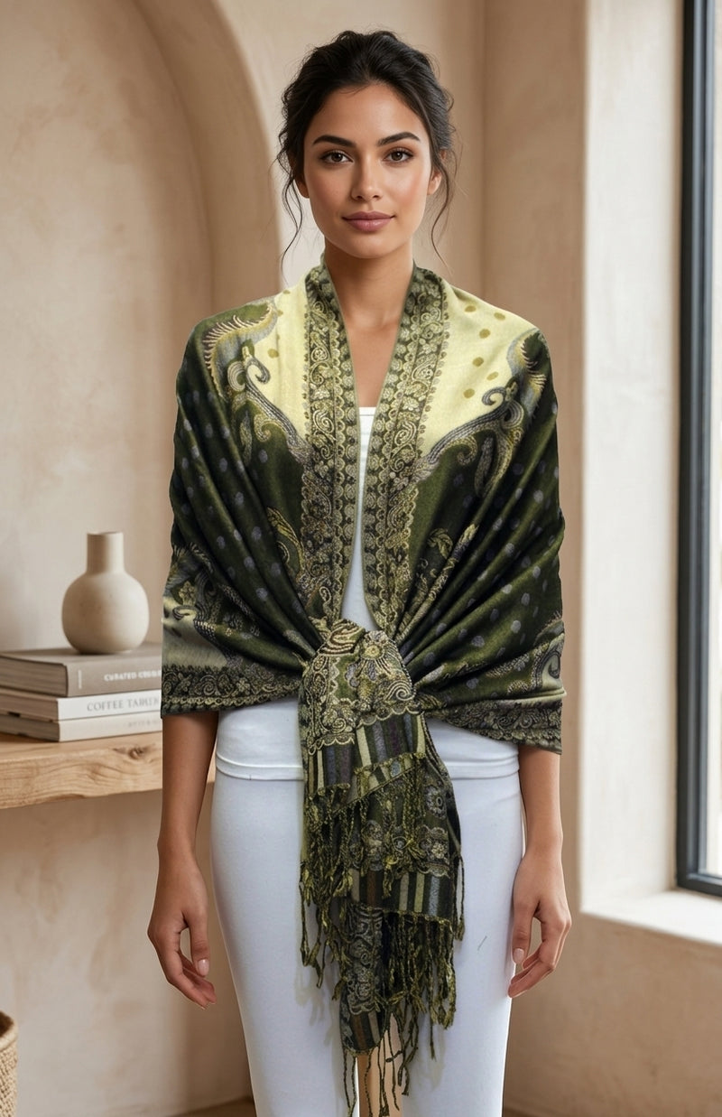 Elegant Paisley & Polka Dot Pashmina-BH2106