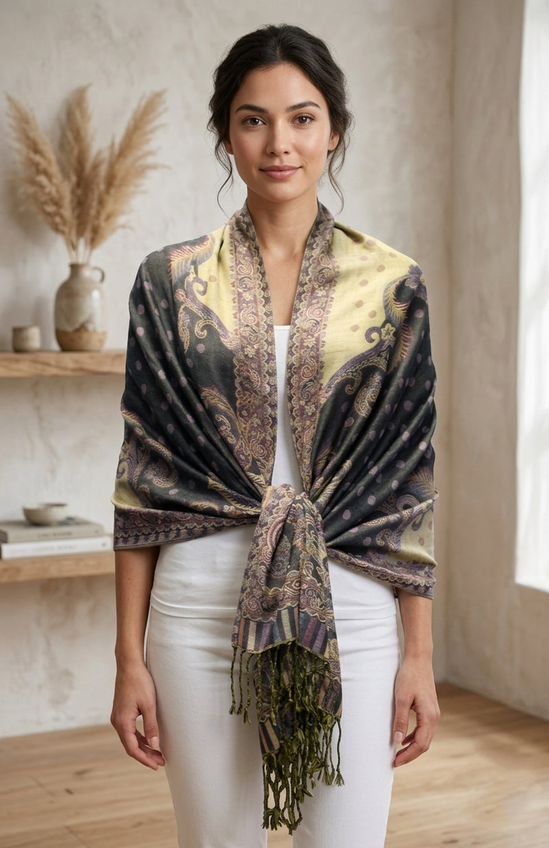 Elegant Paisley & Polka Dot Pashmina-BH2106