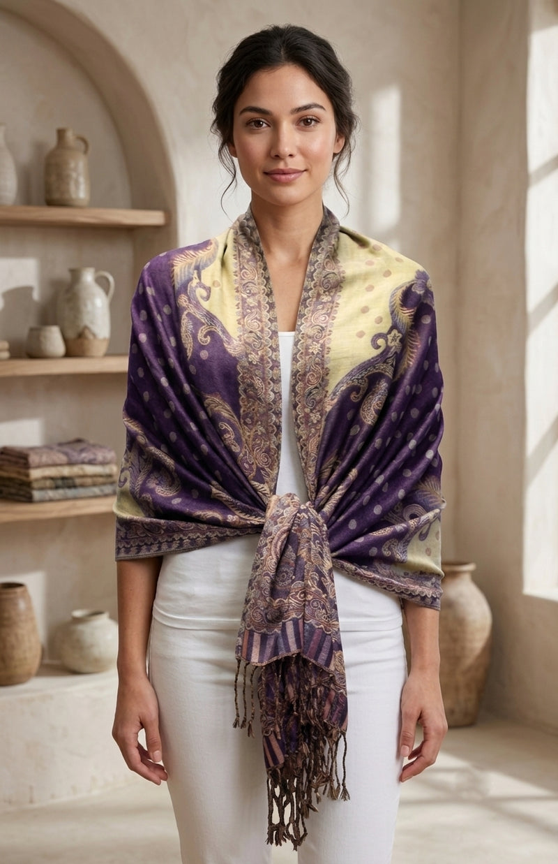 Elegant Paisley & Polka Dot Pashmina-BH2106