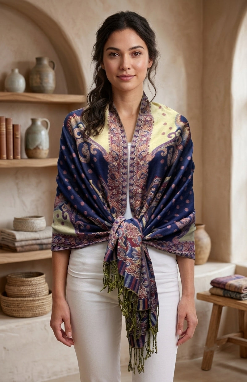 Elegant Paisley & Polka Dot Pashmina-BH2106