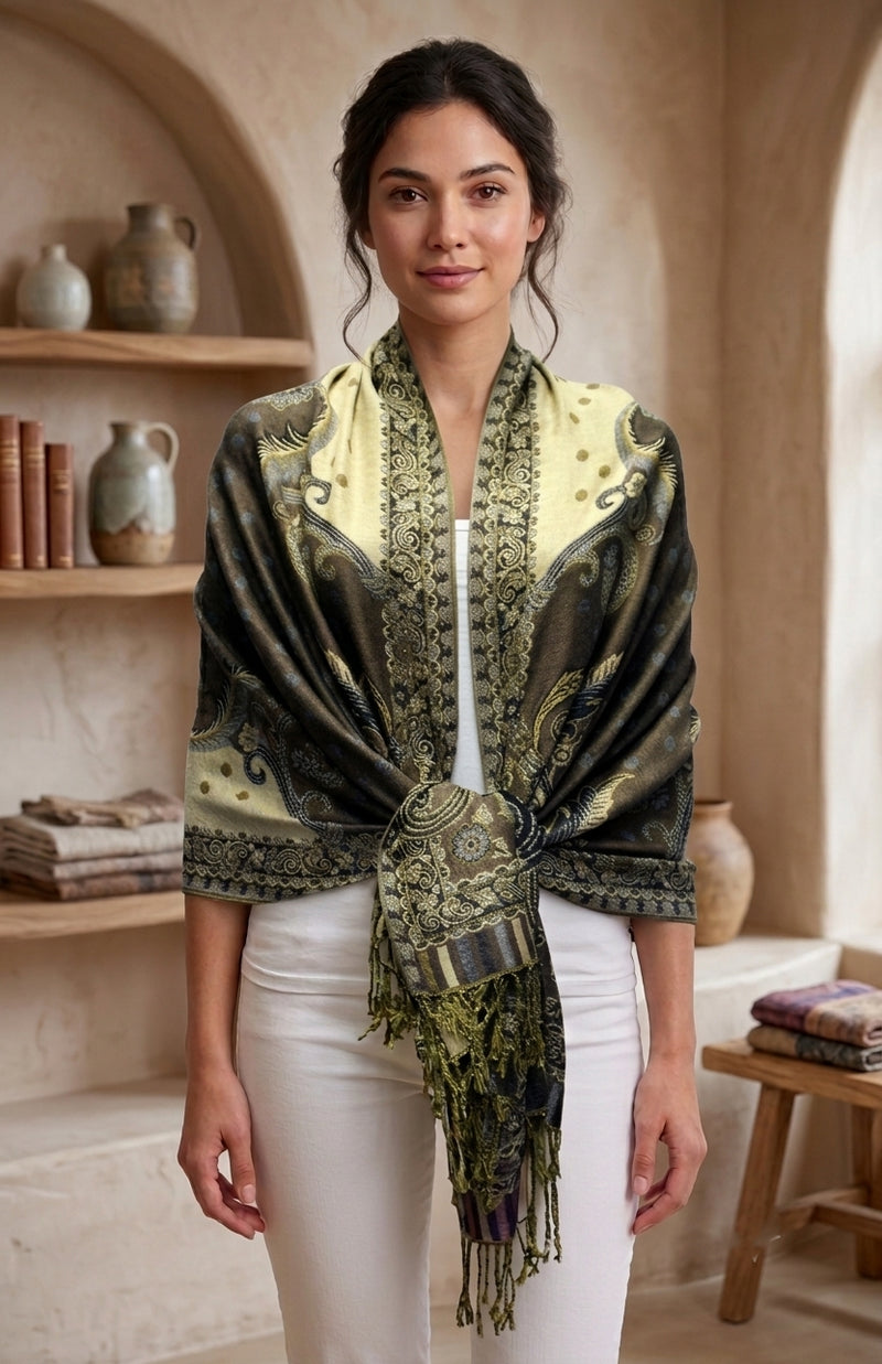 Elegant Paisley & Polka Dot Pashmina-BH2106