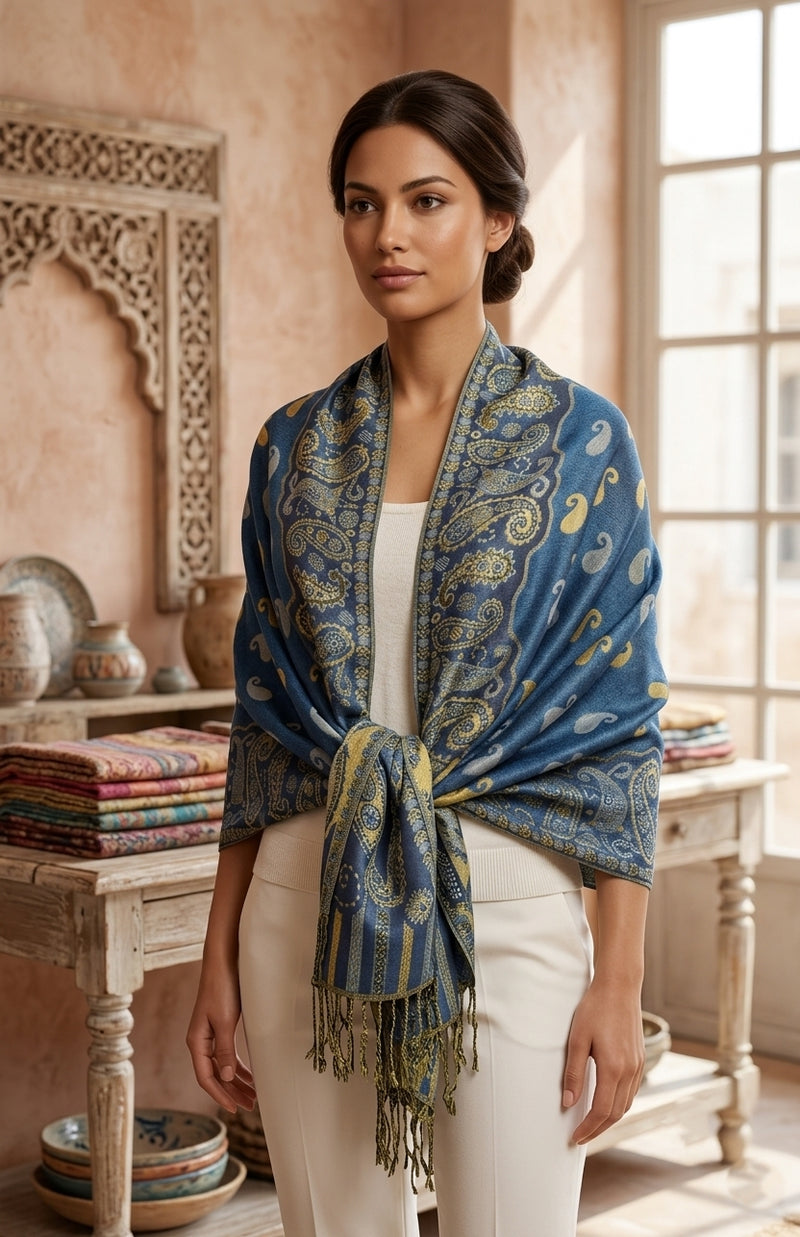 Luxurious Gold Thread Paisley Pashmina - BH2108