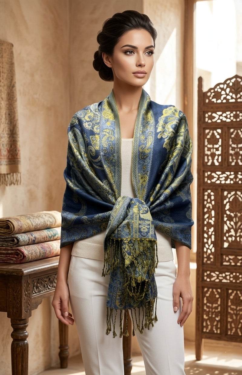 Elegant Gold-Thread Paisley Scarf-BH2109