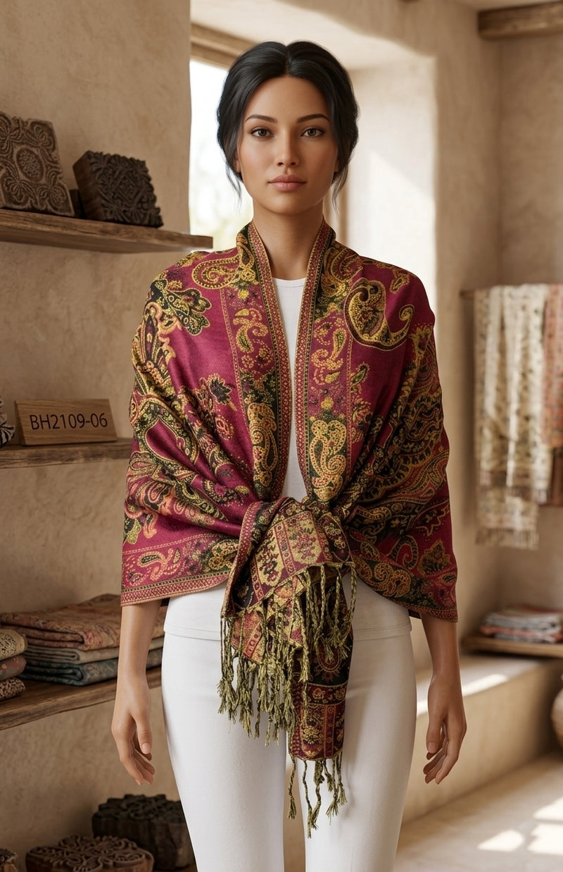 Elegant Gold-Thread Paisley Scarf-BH2109