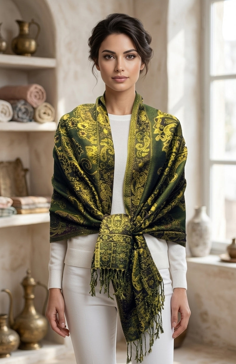 Elegant Gold-Thread Paisley Scarf-BH2109