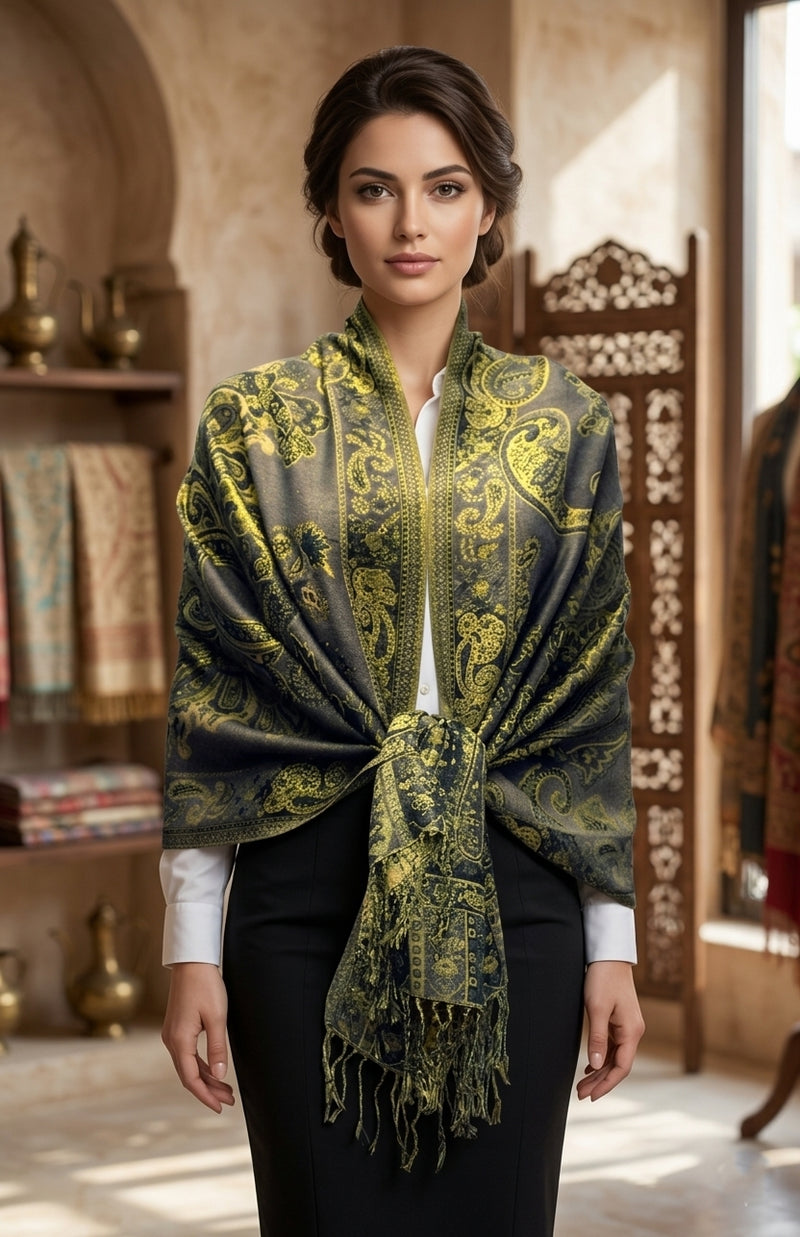 Elegant Gold-Thread Paisley Scarf-BH2109
