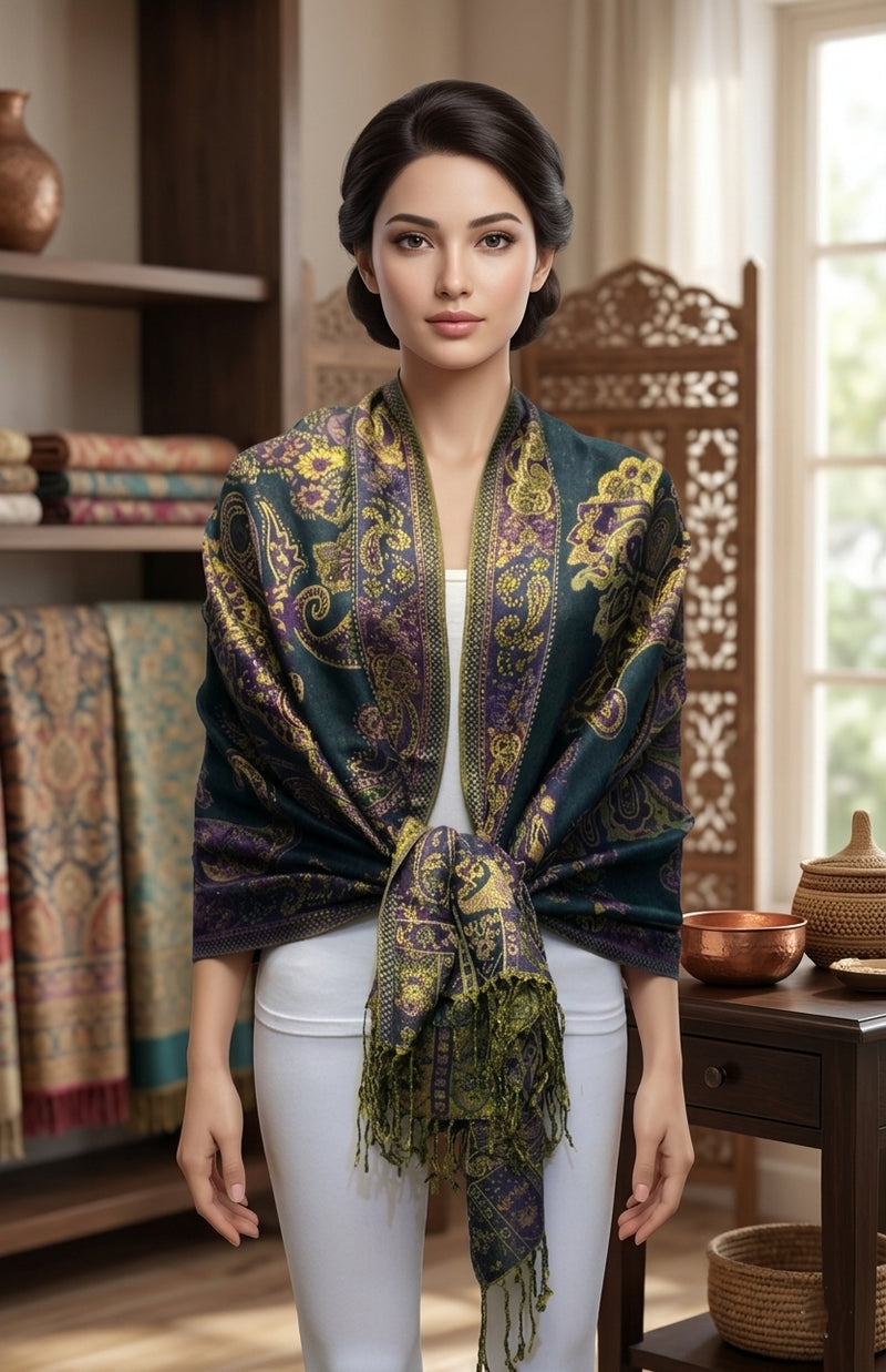 Elegant Gold-Thread Paisley Scarf-BH2109