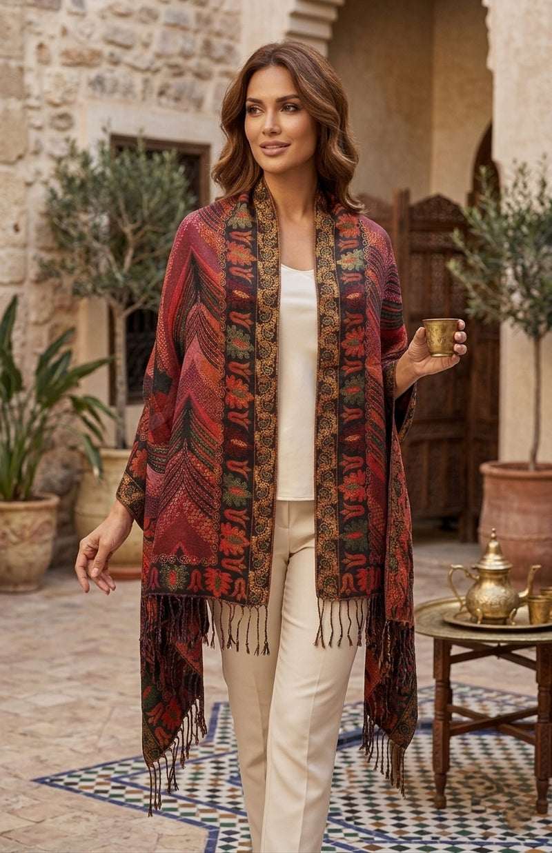 Luxurious Gold-Thread Embroidered Shawl- BH2201