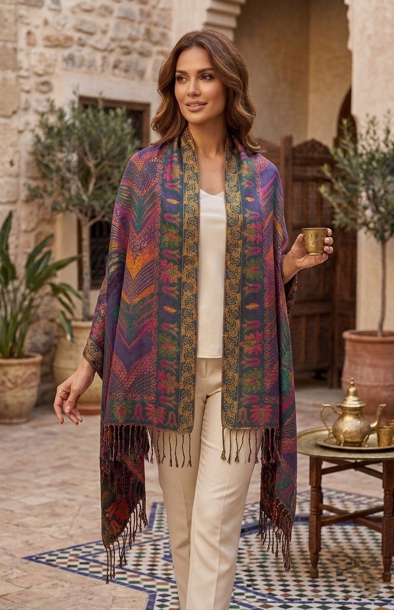 Luxurious Gold-Thread Embroidered Shawl- BH2201