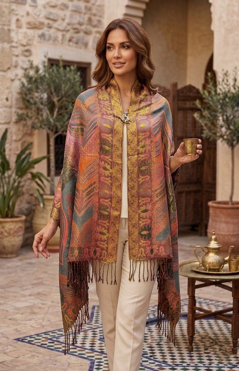 Luxurious Gold-Thread Embroidered Shawl- BH2201