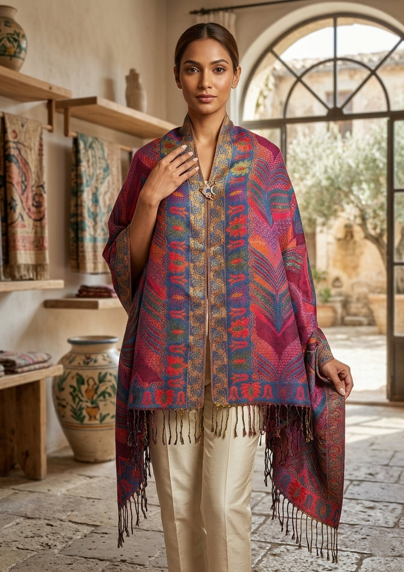 Luxurious Gold-Thread Embroidered Shawl- BH2201