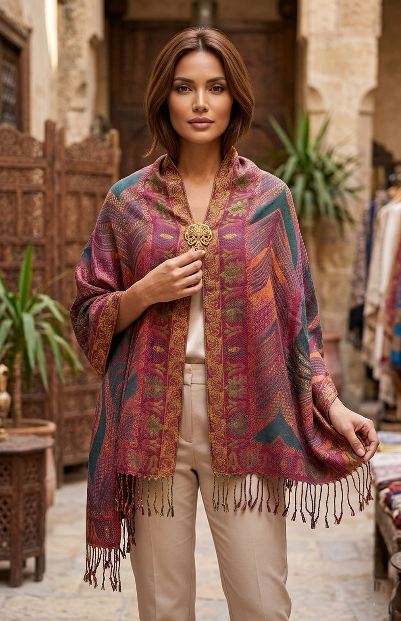 Luxurious Gold-Thread Embroidered Shawl- BH2201