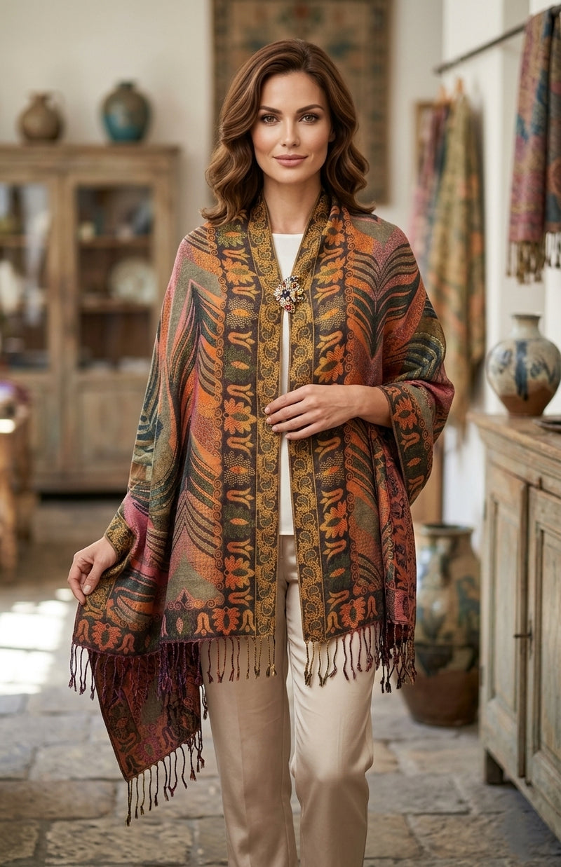 Luxurious Gold-Thread Embroidered Shawl- BH2201