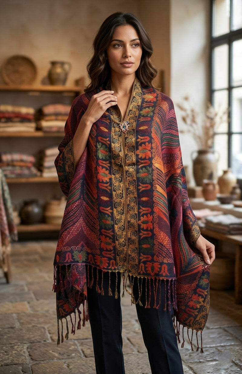 Luxurious Gold-Thread Embroidered Shawl- BH2201
