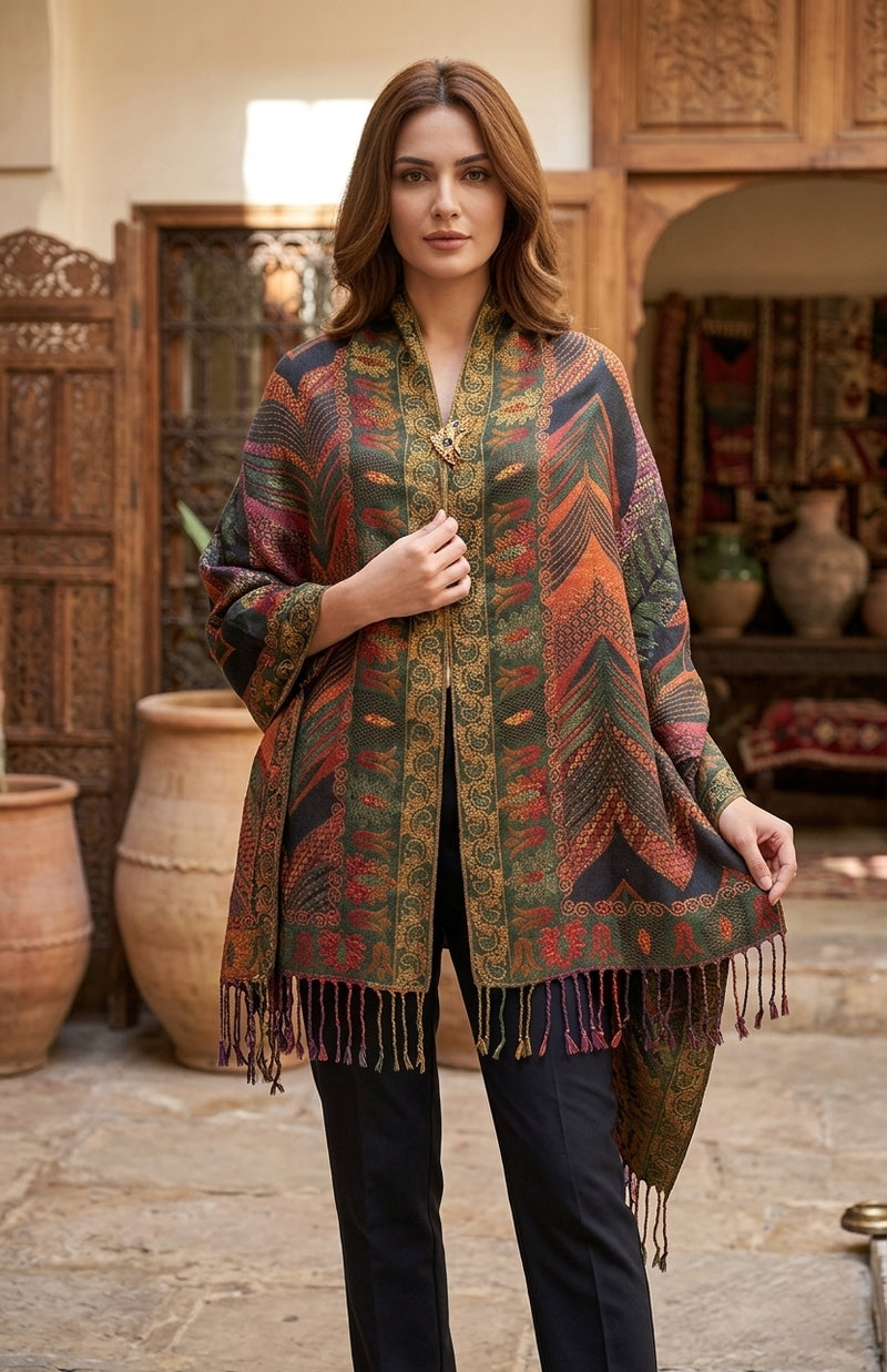 Luxurious Gold-Thread Embroidered Shawl- BH2201