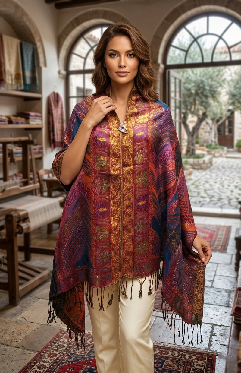 Luxurious Gold-Thread Embroidered Shawl- BH2201