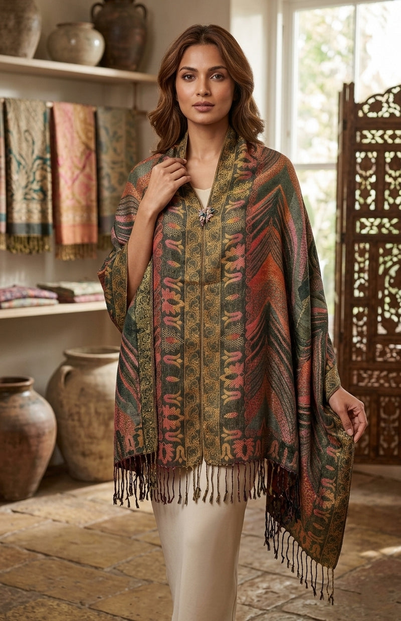 Luxurious Gold-Thread Embroidered Shawl- BH2201