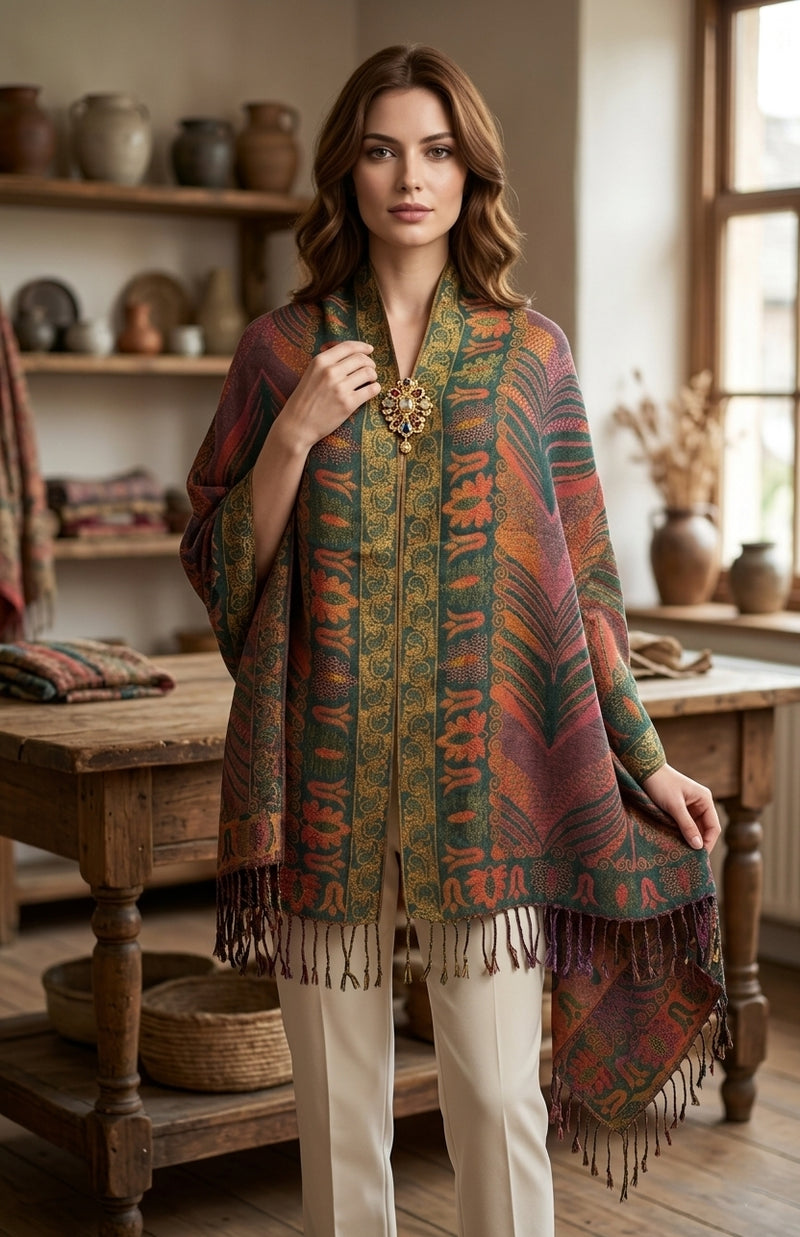 Luxurious Gold-Thread Embroidered Shawl- BH2201