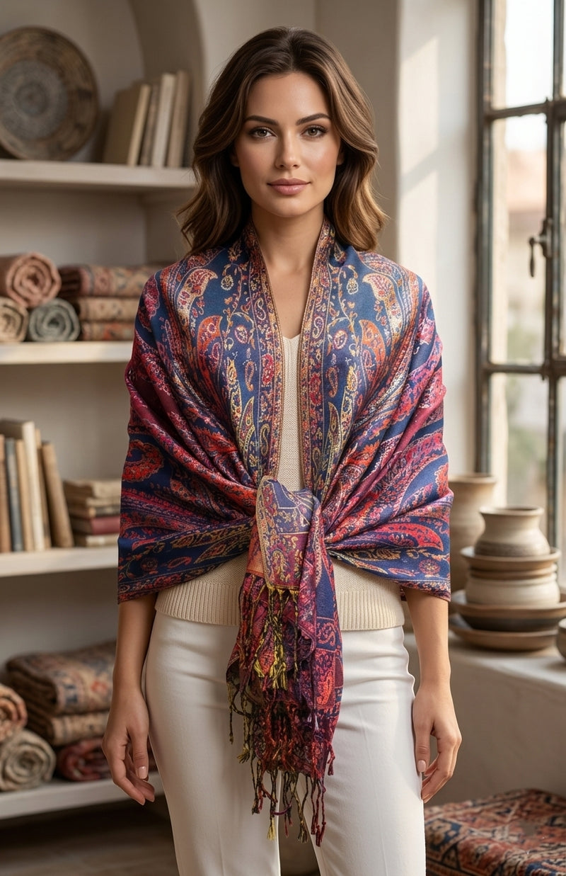 Colorful Silver-Thread Elegant Pashmina Shawl-BH2202