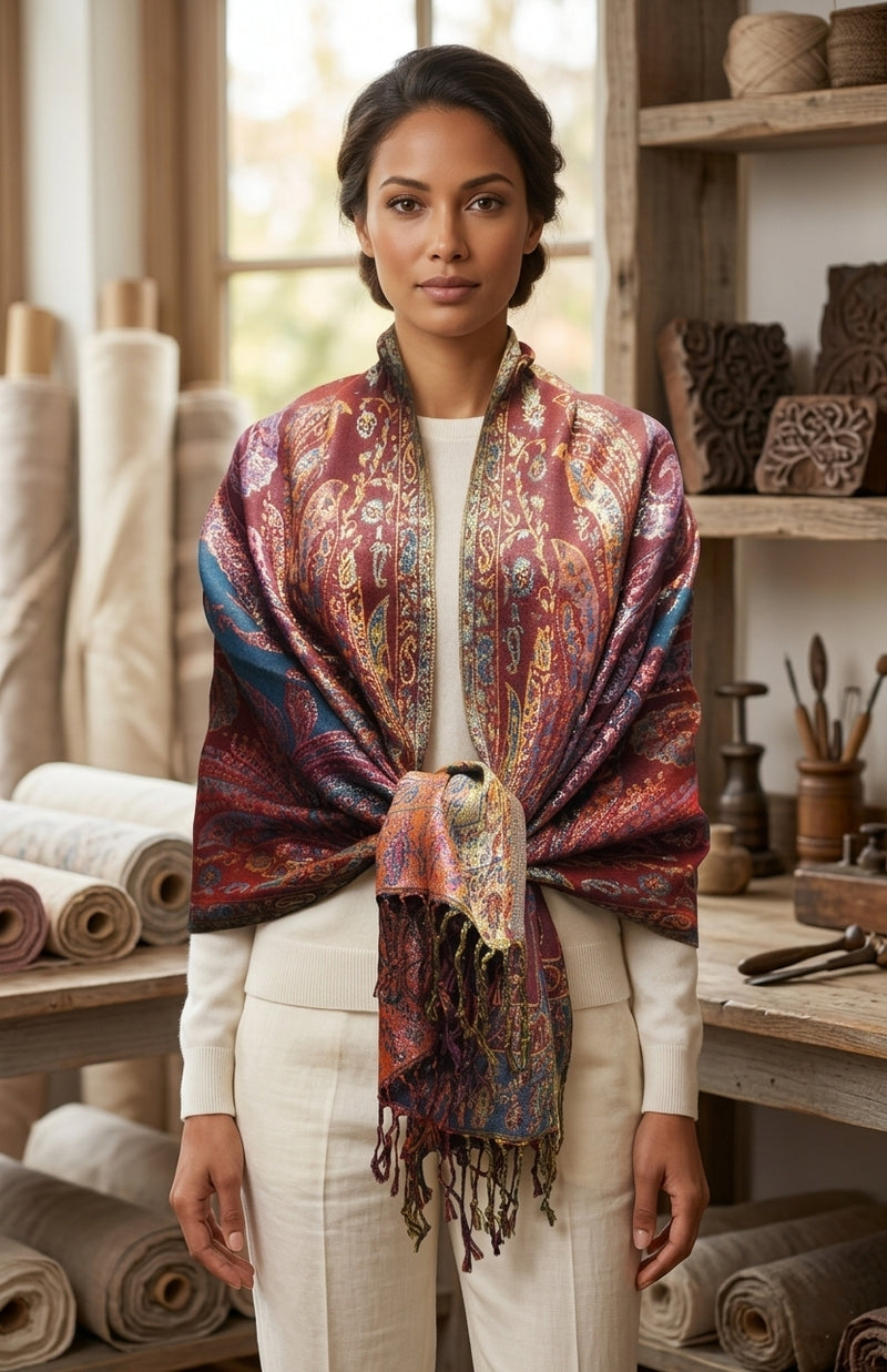 Colorful Silver-Thread Elegant Pashmina Shawl-BH2202