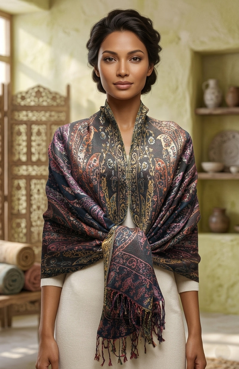 Colorful Silver-Thread Elegant Pashmina Shawl-BH2202