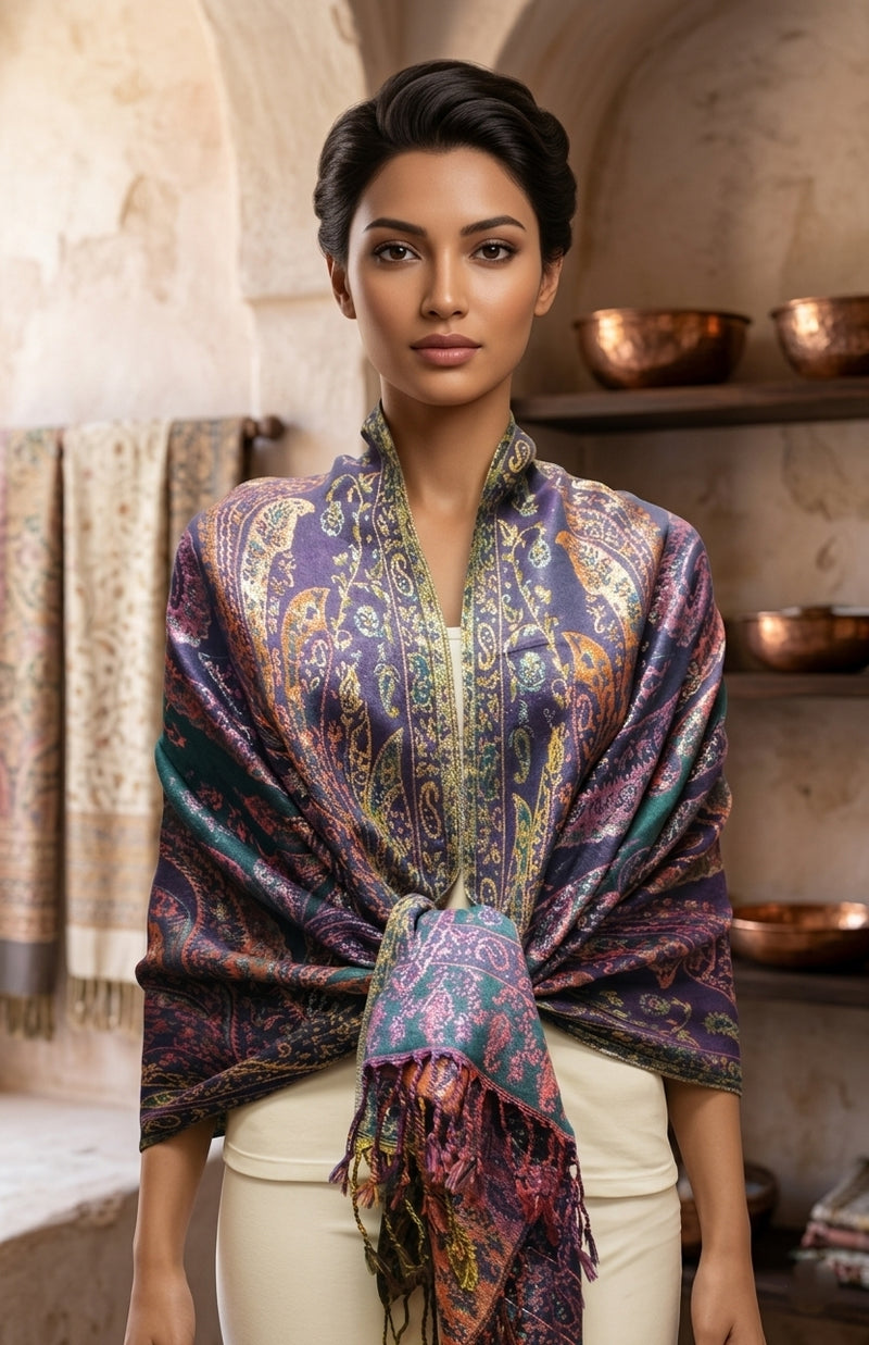 Colorful Silver-Thread Elegant Pashmina Shawl-BH2202