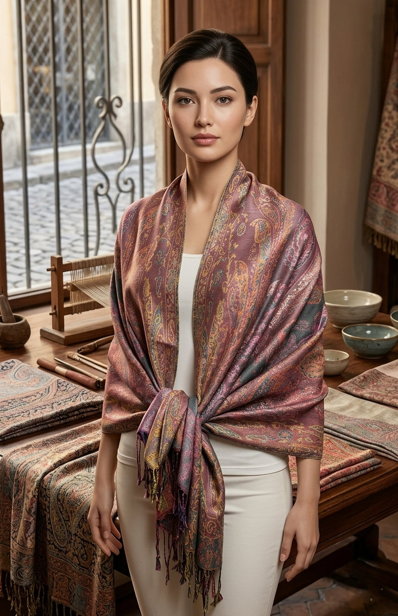 Colorful Silver-Thread Elegant Pashmina Shawl-BH2202