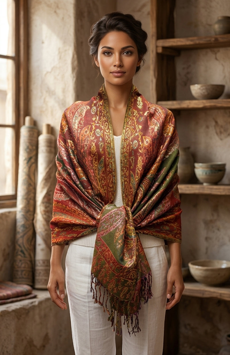 Colorful Silver-Thread Elegant Pashmina Shawl-BH2202