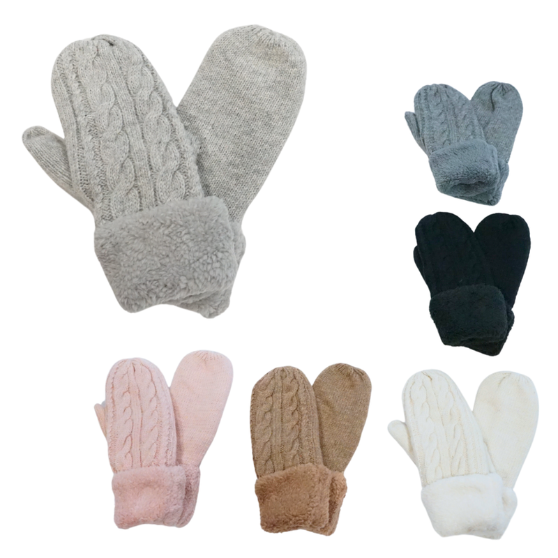 Cable Knit Sherpa Mittens-GF1822
