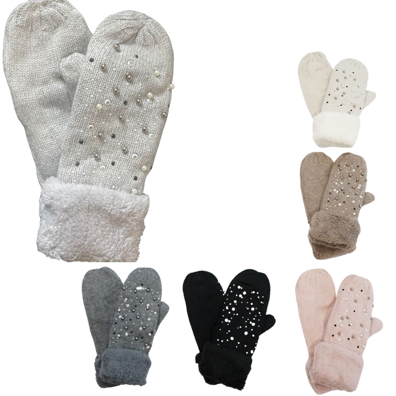 Pearl Knit Sherpa Mittens-GF1823