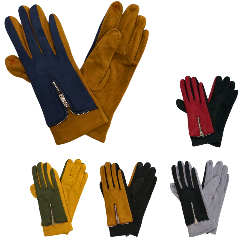 Colorblock Zip Detail Gloves-GF2201