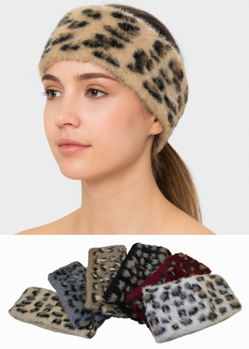 Leopard Print Faux Fur Headband - HB2001