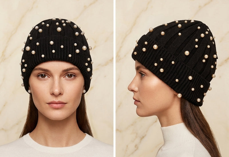 Fleece Lined Pearl Knit Hat-HT1903